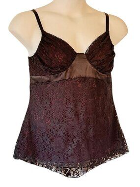 Morbid Threads Black Lace Overlay Cami with Purple Lining Vintage Stretch Y2K XL